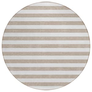 Chantille ACN528 Taupe 8 ft. x 8 ft. Round Machine Washable Indoor/Outdoor Geometric Area Rug