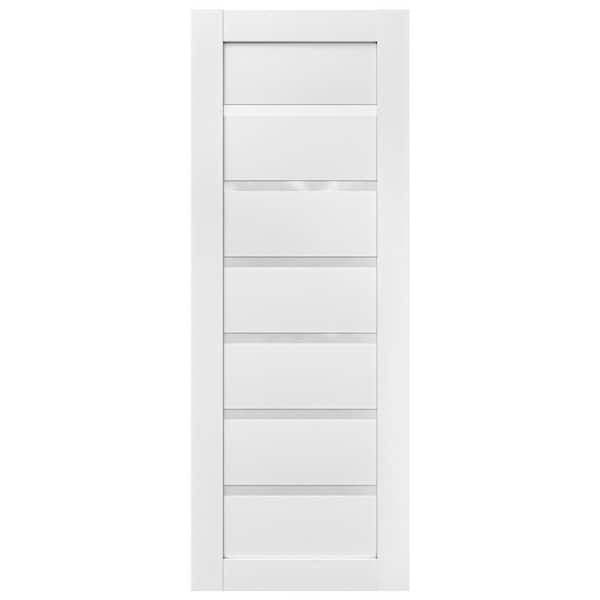 36 in. x 92 in. 7 Panel Polycarbonate Frosted Glass White PVC Prefinished Wood Interior Door Slab Lotus