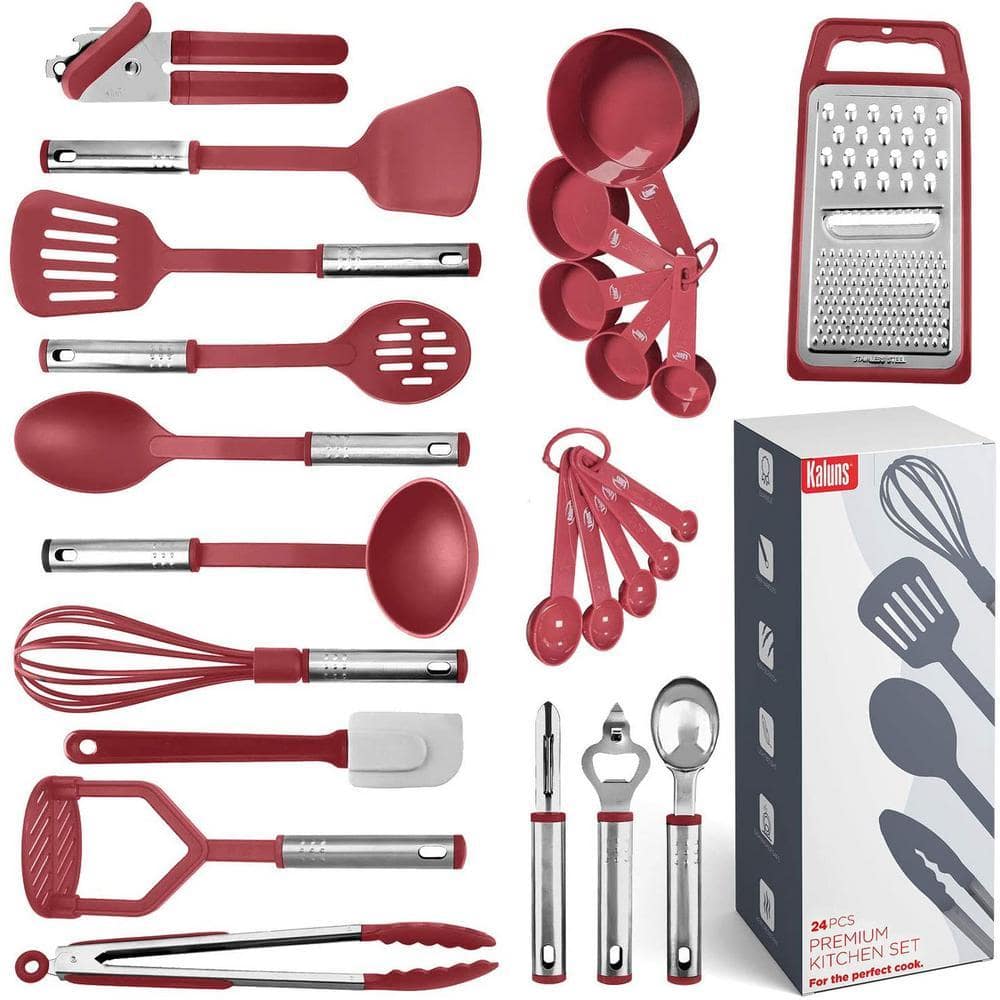 Kaluns 24-Piece Red Nylon and Stainless Steel Kitchen Utensil Set with ...