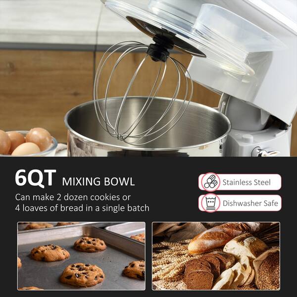 MAHCIE Siavonce 600-Watt Tilt-Head Stand Silver Mixer: 6 Plus 1P Speed, 6