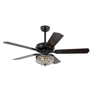 Modern 52 in. Indoor Black Ceiling Fan with Crystal Lampshade, 2-Color-Option Blades and Remote Included