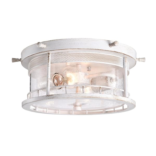 Edvivi 2-Light Antique White Flush Mount with Caged Glass Shade