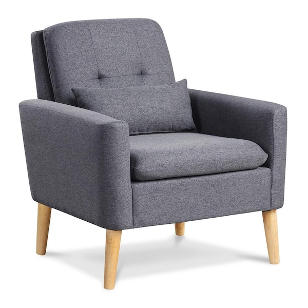Gymax Grey Linen Fabric Mid century Modern Accent Chair Reading Armchair with Lumbar Pillow GYM13391 The Home Depot