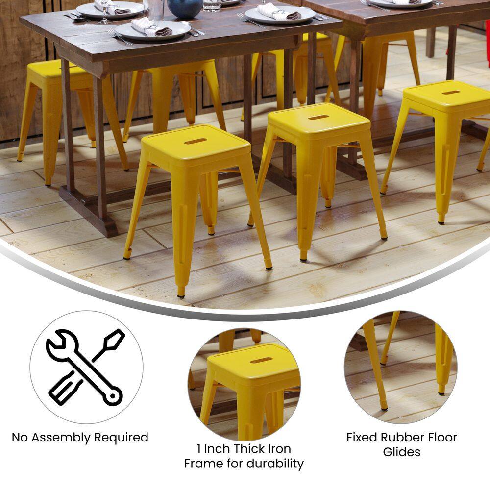 Yellow 18-Inch Backless Metal Stackable Stools, Set of 4
