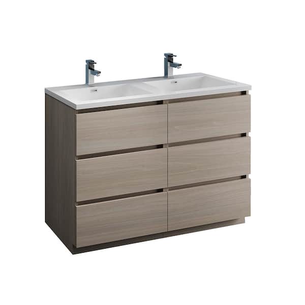Fresca Lazzaro 48 in. Modern Double Bathroom Vanity in Gray Wood with Vanity Top in White with White Basins