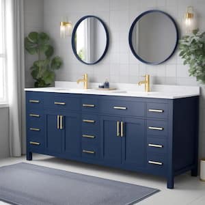 Beckett 84 in. W x 22 in. D Double Vanity in Dark Blue with Cultured Marble Vanity Top in White with White Basins