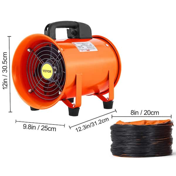 VEVOR Portable Ventilator 8 inch Heavy Duty Cylinder Fan with 33ft Duct Hose 195W Strong Shop Exhaust Blower 1070CFM Industrial Utility Blower for
