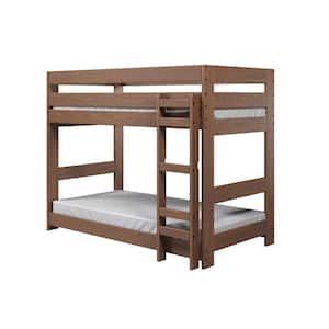 Pinecrafter Series Solid Pine Mahogany Finish Twin Size Bunkbed with Ladder