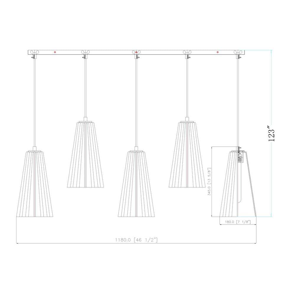 Modern Gold and Nickel 5-Light Linear Chandelier with Frosted Glass Shades