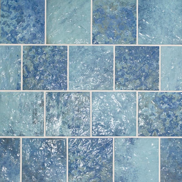 Textured Green-blue Ceramic Tiles for Mosaic Making, Mosaic Tiles for Crafts  6x 6 Coverage 