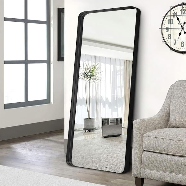 Modern Rectangle 32 in. W x 71 in. H Aluminium Alloy Deep Framed Full Length Mirror With Rounded Corner In Black