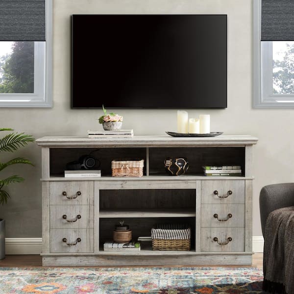 Grey Stone Entertainment Center, TV Stand with 2 top Storage Cabinet and Shelves