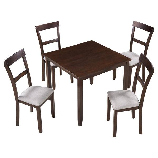 5-Piece Espresso Kitchen Dining Table Set Wood Table and 4 Chairs 