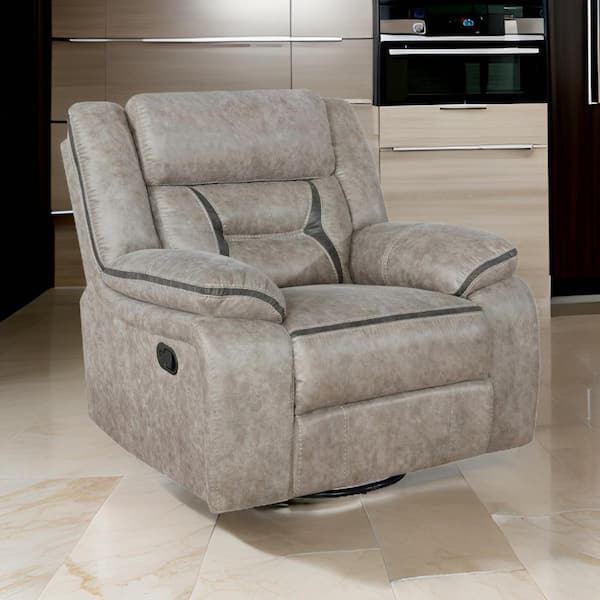 Taupe Brown Faux Leather Manual Glider Recliner with Pillowtop