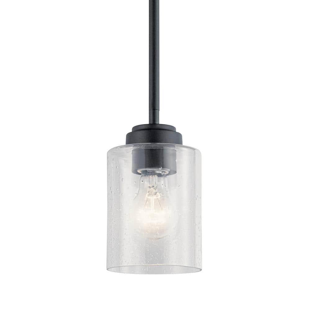 Winslow Contemporary Mini Pendant in Black with Clear Seeded Glass