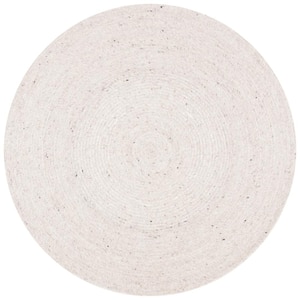 Braided Beige 7 ft. x 7 ft. Round Speckled Solid Color Area Rug