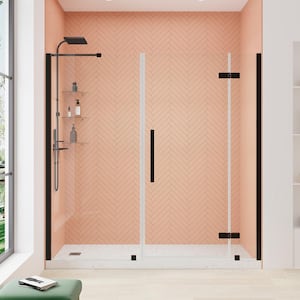 Tampa 75 3/8 in. W x 72 in. H Pivot Frameless Shower Door in Oil Rubbed Bronze With Shelves