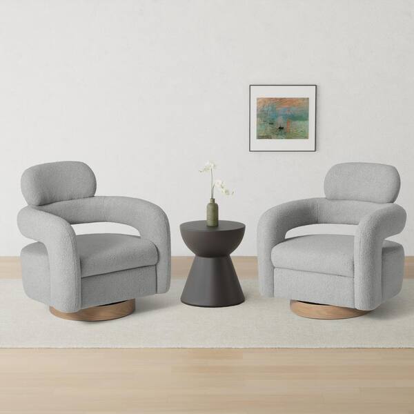 Bayville Modern 29" Wide Sherpa Fabric Barrel Accent Chairs with 360° Swivel in Light Gray (Set of 2)
