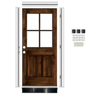 Ready-to-Assemble 36 in. x 80 in. Right-Hand/Inswing 4 Lite Clear Glass Provincial Stain Alder Wood Prehung Front Door