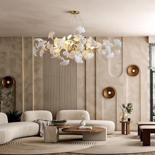 Gleam Flare 6-Light Gold Chandelier, Luxury Ginkgo Branch