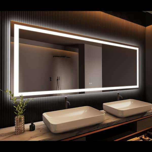 72 in. W x 36 in. H Rectangular Frameless LED Light with 3-Color and Anti-Fog Wall Mounted Bathroom Vanity Mirror