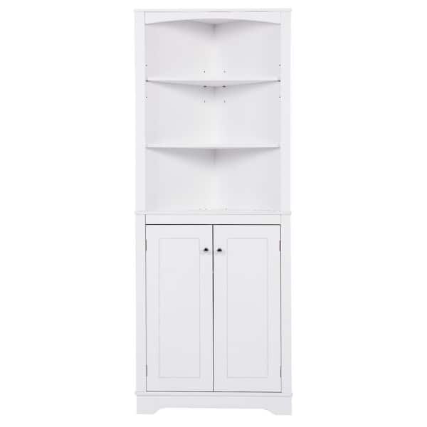 JimsMaison 24 in. W x 13 in. D x 64 in. H White Wood Linen Cabinet With Exterior Shelves