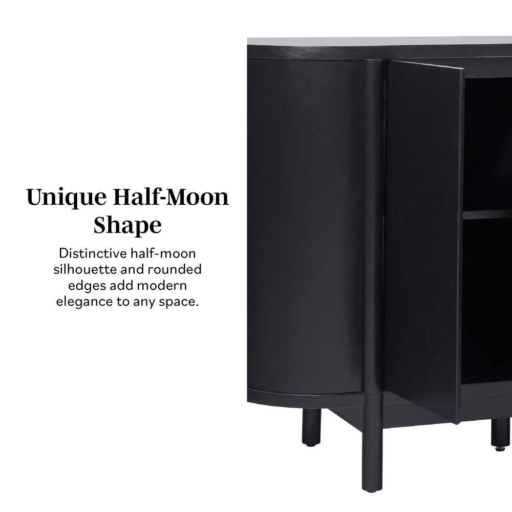 Ezra 70" Black Solid Wood Curved Sideboard Cabinet