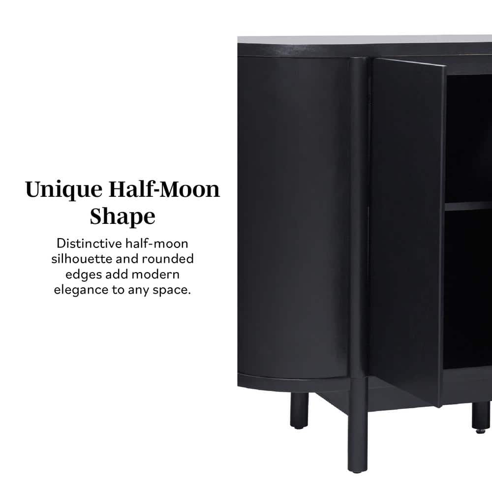 Ezra 70" Black Solid Wood Curved Sideboard Cabinet