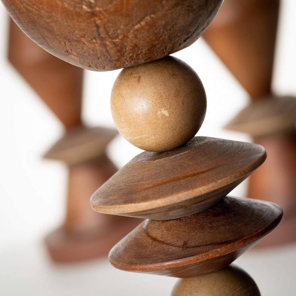 Retro Wood Geometric Candlestick Holder Set of 3