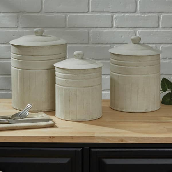 Distressed Metal Flour & Sugar Canister Set Rustic Kitchen