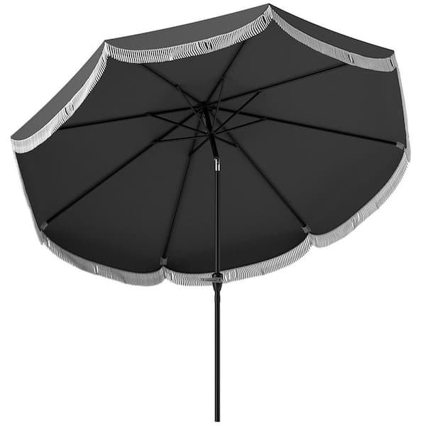 Outsunny 9 ft. Metal Outdoor Market Patio Umbrella with Crank, 8 Ribs, Push Button Tilt, Vented Patio Table in Charcoal Gray