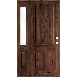 46 in. x 96 in. Knotty Alder 2 Panel Left-Hand/Inswing Clear Glass Grey Stain Wood Prehung Front Door with Left Sidelite