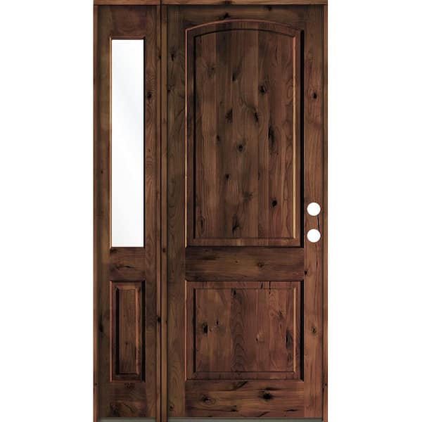 Krosswood Doors 50 in. x 96 in. Knotty Alder 2 Panel Left-Hand/Inswing Clear Glass Red Mahogany Stain Wood Prehung Front Door