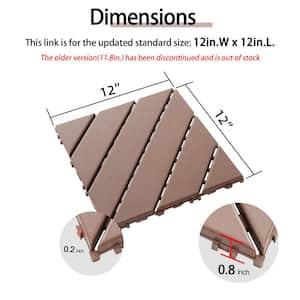 12in.Wx12in.L Outdoor Courtyard Striped Pattern Square Plastic Interlocking Flooring Deck Tiles(Pack of 44Tiles)in Brown