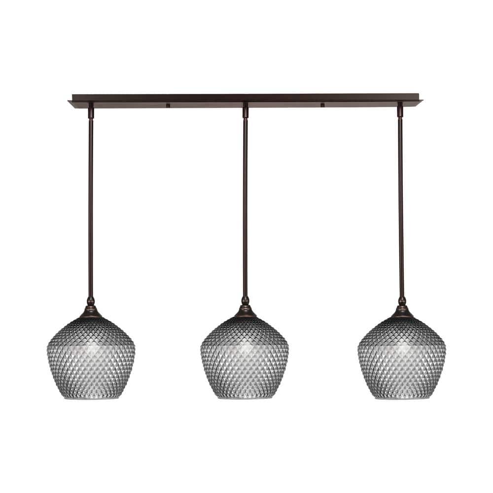 Livingston 100-Watt 3-Light Dark Granite Shaded Pendant Light with 9 in. Sm