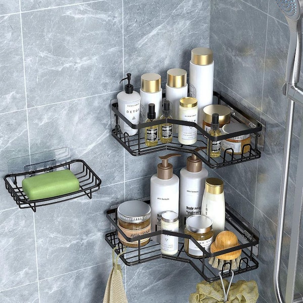 Sakugi Shower Caddy - 3 Piece Set, Corner Shower Shelves with Hooks 
