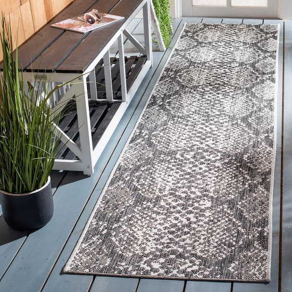 Courtyard Gray/Black 2 ft. x 9 ft. Snake Skin Indoor/Outdoor Patio  Runner Rug