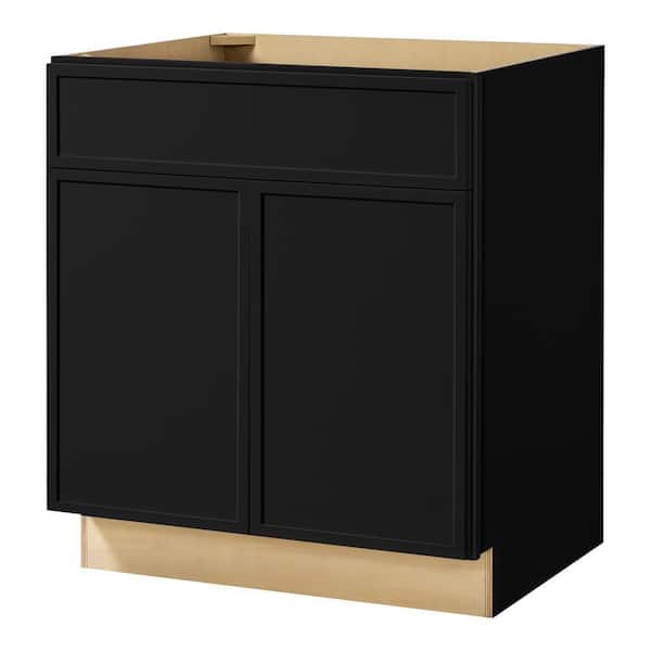 Leyton 30 in. W x 24 in. D x 34.5 in. H Ready to Assemble Plywood Slim Shaker Base Kitchen Cabinet in Raven Black