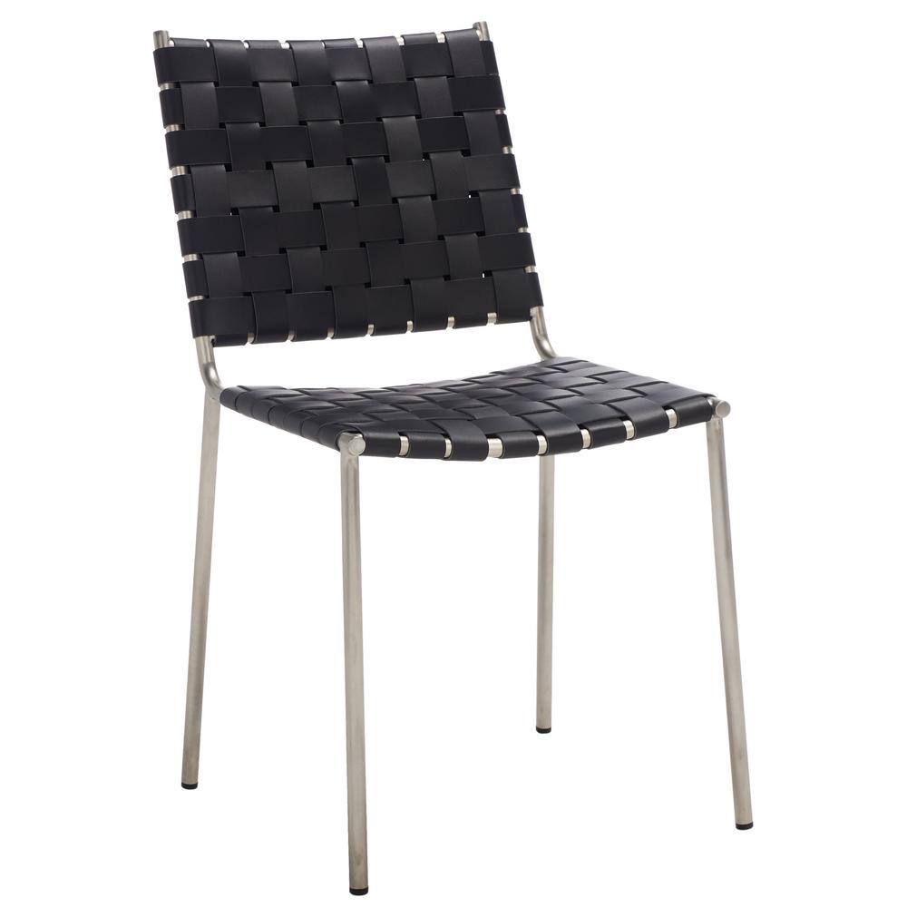 Wesson Black and Silver Woven Leather Dining Chair Set