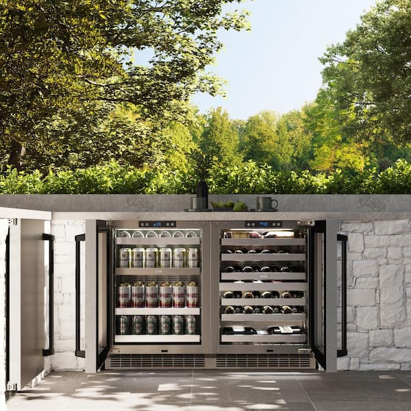 Autograph 24 in. Touchstone Dual Zone 44 Bottle Wine Cooler with Satin Steel Glass Door and Matte Black Handle