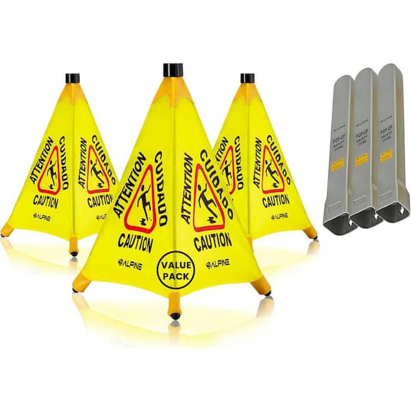 30 in. Yellow Multi-Lingual Pop-Up Caution Wet Floor Sign (3-Pack)