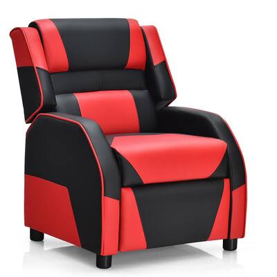 24 in. W Gaming Recliner Sofa PU Leather Armchair for Kids Youth with Footrest Red