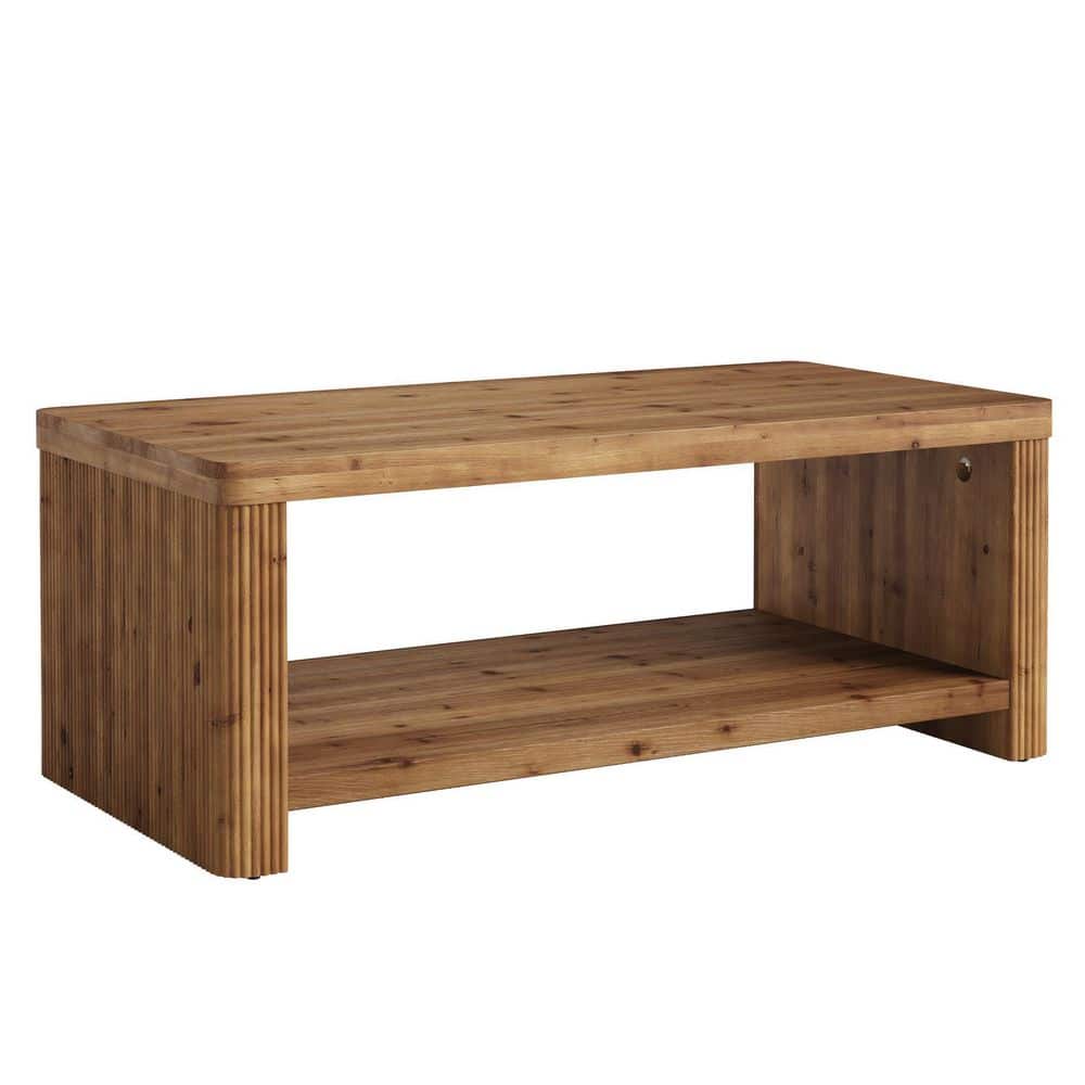 Kerlin 47.24 in. Rectangle Brown Solid Wood Coffee Table, Farmhouse 2-Tier Center Table for Living Room
