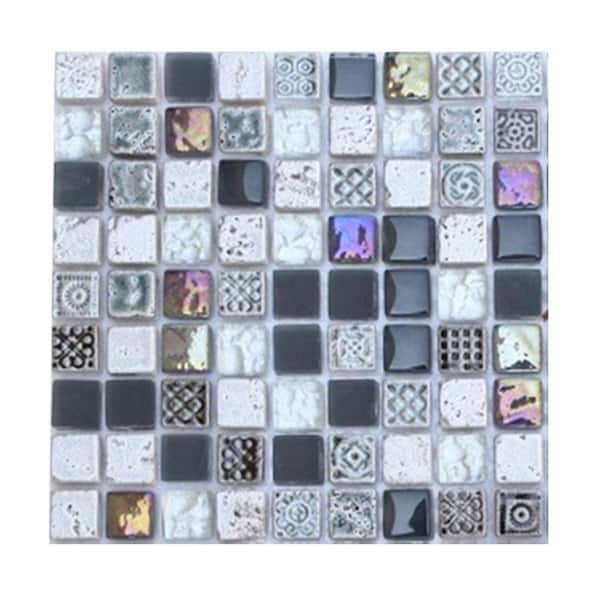 Splashback Tile Aztec Art City Slicker Grey Glass Tile - 3 in. x 6 in. x 8 mm Tile Sample