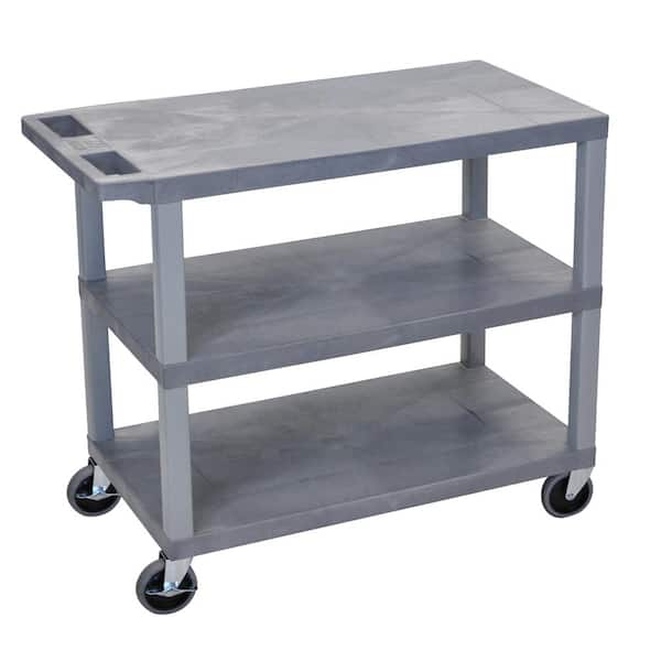 Luxor EC 35.25 in. W x 18 in. D x 34.5 in. H 3-Flat Shelf Utility Cart in Gray