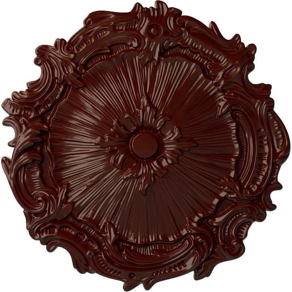 Ekena Millwork 16-3/4" x 1-3/8" Plymouth Urethane Ceiling Medallion (Fits Canopies upto 1-5/8"), Brushed Mahogany