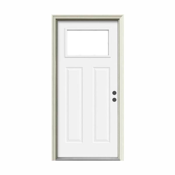 JELD-WEN 36 in. x 80 in. 1 Lite Craftsman White Painted Steel Prehung Left-Hand Inswing Front Door w/Brickmould