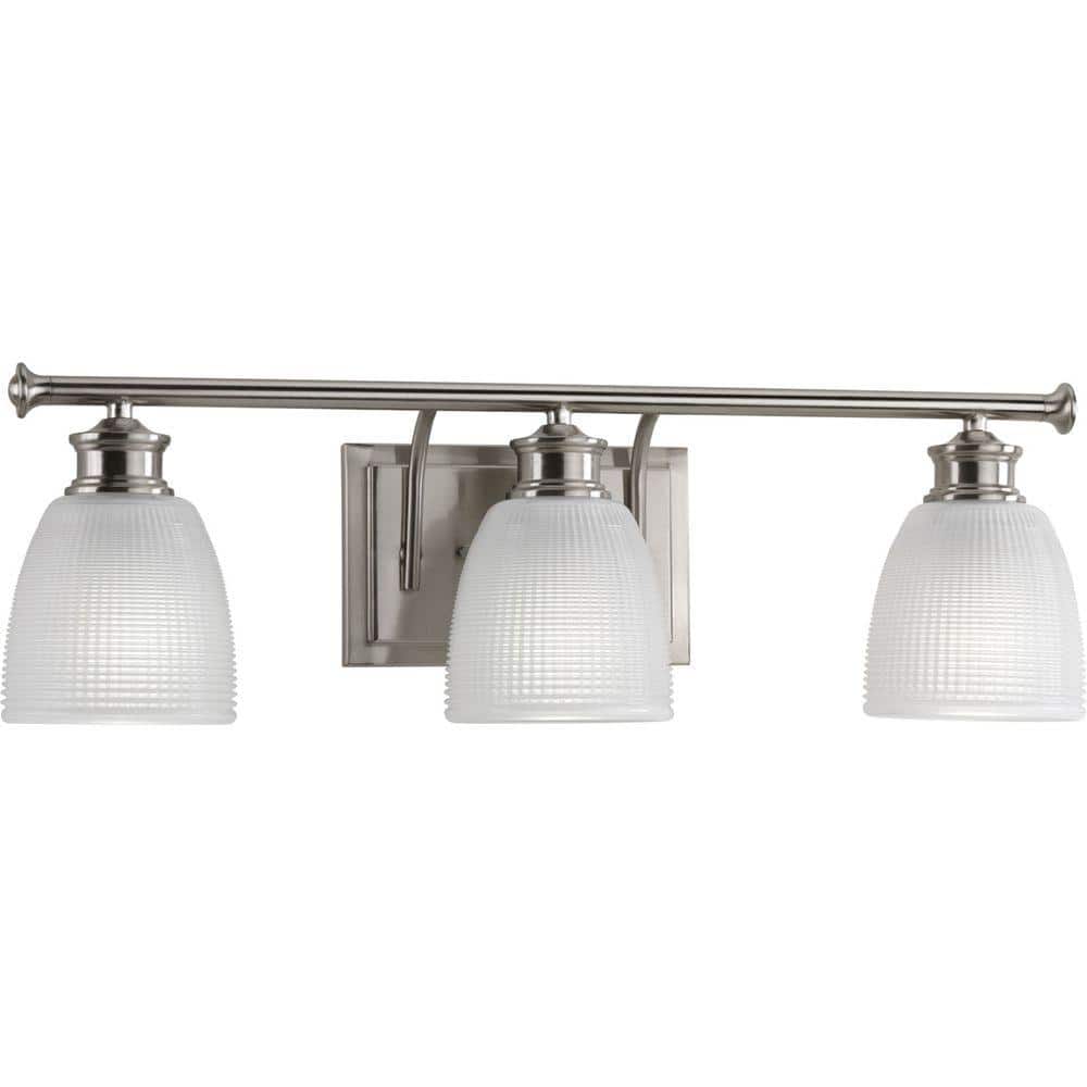 Progress Lighting Lucky Collection 3 Light Brushed Nickel Frosted Prismatic Glass Coastal Bath Vanity Light P2117 09 The Home Depot