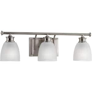 Lucky Collection 3-Light Brushed Nickel Frosted Prismatic Glass Coastal Bath Vanity Light