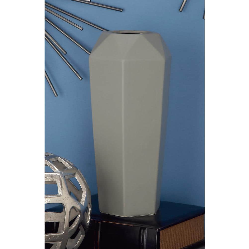 Gray Hexagonal 14" Ceramic Vase for Modern Decor